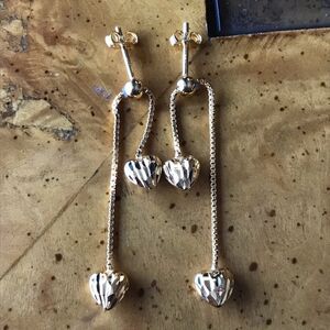 Sterling Silver 14k Yellow Gold Vermeil Heart Drop Earrings